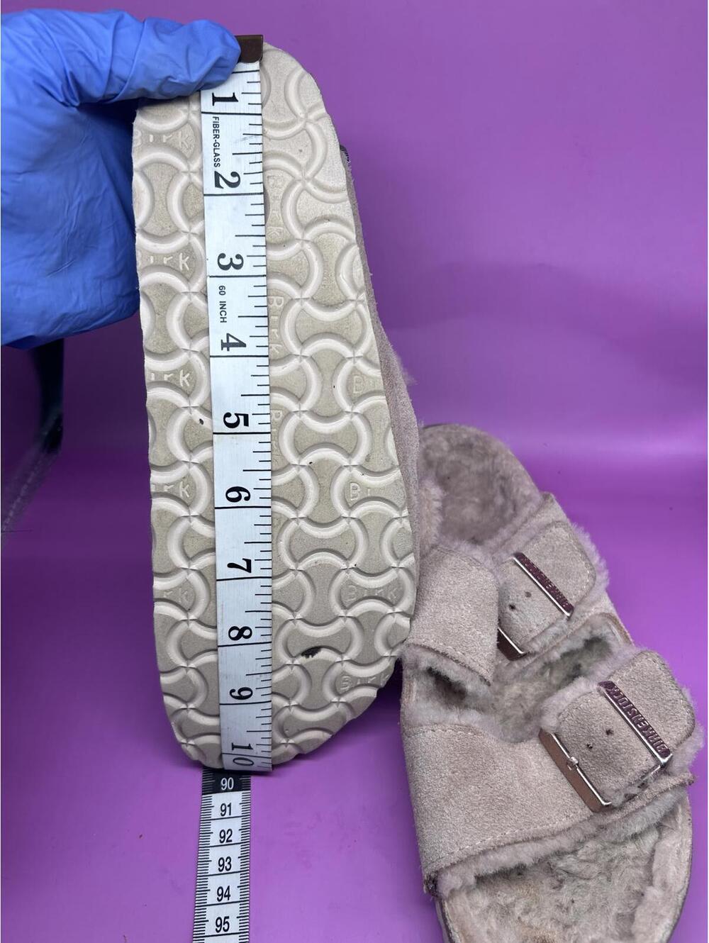 BIRKENSTOCK Arizona Shearling Suede Sandals - Stone Coin - 40 / 8.5 - Picture 2 of 9
